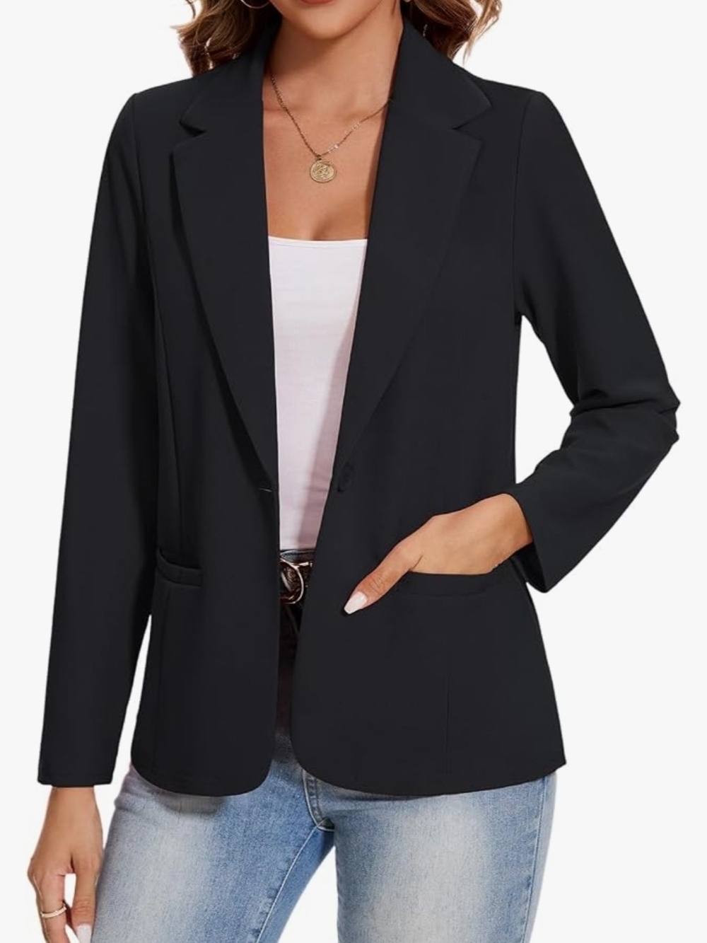Women’s Classic Black One Button Blazer Jacket